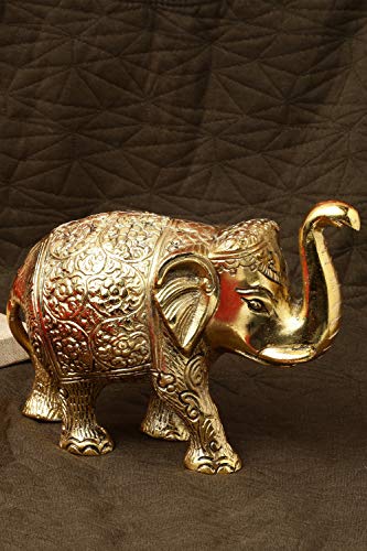 DreamKraft Metal Elephant for Home Décor and Showpiece (12.5x6x9 CM,Gold Plated)