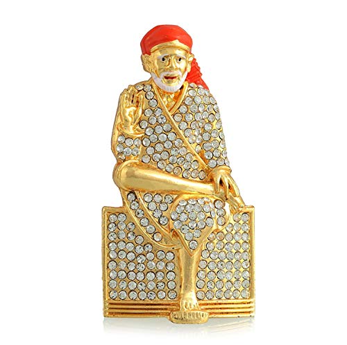 GCT Shirdi SAI Baba Sitting Idol (G-64) Color Metal Statue for Car Dashboard Home Décor Mandir Pooja Murti Temple Puja Office Table Showpiece