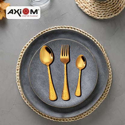 AXIOM Stainless Steel Golden Cutlery Set 18 Pieces Luxurious (6 Dessert Spoon, 6 Dessert Fork, 6 Tea Spoon) Gold Color