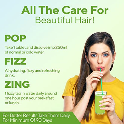 Zingavita Happy Hair Biotin Tablets - 20 Count | With Biotin, Glutamine & Selenium for Hair Wellness | 20 Veg Effervescent Tabs, Green Apple