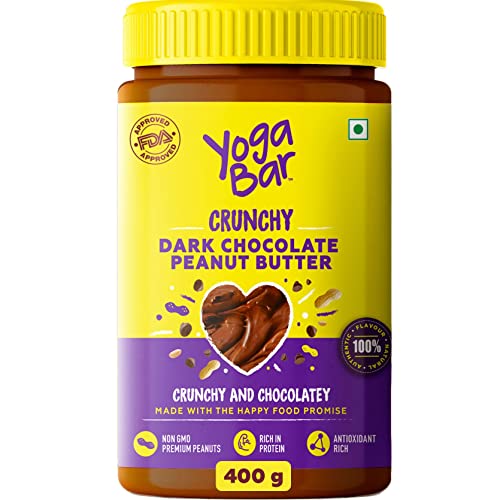 Yogabar Crunchy Peanut Butter 400g | Dark Chocolate Peanut Butter Crunchy with No Palm Oil & Anti-Oxidants