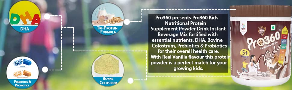 Pro360 Kids Protein Powder Child Nutrition & Health Drink Supplement for Growing Children – 200g (Chocolate Flavor)