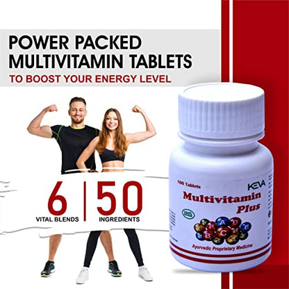 Keva M V Tablet With Multivitamins, Calcium, Zinc & Natural Ginseng for Daily Immunity Strong Bones, and Enhances Energy Level - 100 Tablets