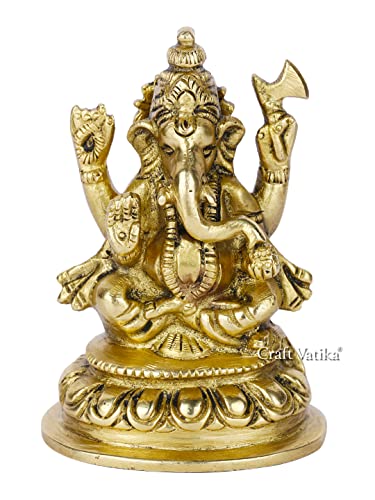 Collectible India Brass Lord Ganesh Idol, 4'' X 2.4'' X 2.2'', Golden (Model Number: GBS189)