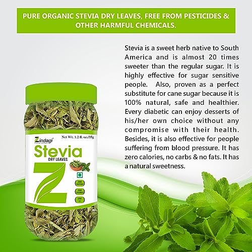 Zindagi Natural Sugarfree Sweetener - 100% Pure Stevia Leaves Extract - Natural Stevia Dry Leaves 35gm (Pack of 2)