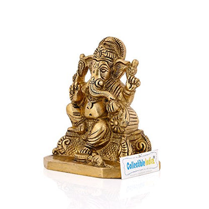 Collectible India Brass Lord Ganesh Idol, 4 Inches Height, Golden