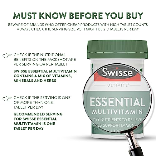 Swisse Essential Multivitamin For Men & Women, 30 Tablets - Vegan Certified Multivitamin with 100% R & Minerals - Australia's No. 1 Multivitamin Brand