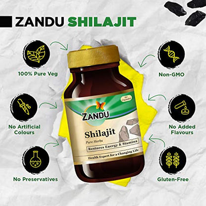 Zandu Shilajit Capsules, Infused with Goodness of Natural Shilajit Extracts - 60 Vegetarian Capsules