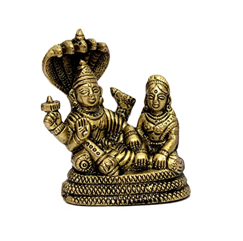 ESPLANADE Brass Lord Vishnu Laxmi in Ksheer Sagar - Lakshmi Narayan - Murti Idol Statue Sculpture - Golden - 3.1" Inches