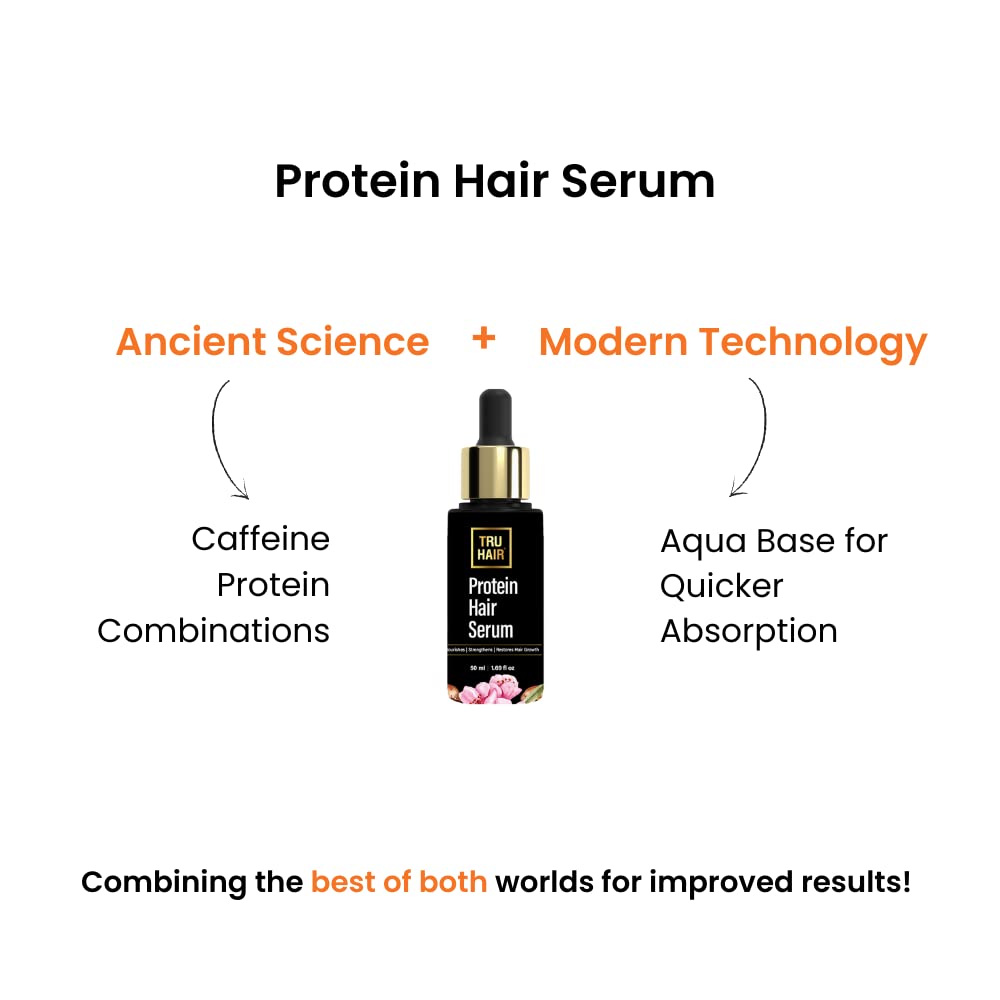 Tru Hair Protein Serum With Onion Extract, Biotin, Caffiene Fights Hair Thinning, Promotes Thicker Hand Free from Parabens, Sulphates and LLPs - 50 Ml