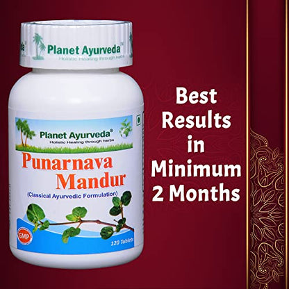 Planet Ayurveda Punarnava Mandur Tablets - 120 Tablets (Pack of 2)