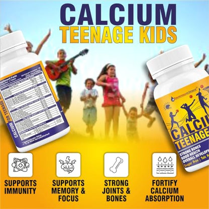 Immunescience Calcium For Kids With Vitamin D (d3), Magnesium, Zinc, Vit C, B12, K2, L-lysine, and Mones, Teeth, Growth 90 chewable Tablet (10-16 yrs)