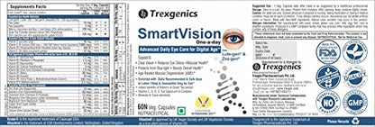 Trexgenics Smartvision Advanced Eye Care Multivitamin with Lutein, Green Tea, Vit A, d, e, c, B-Complex & Minerals - 60 Veg Caps