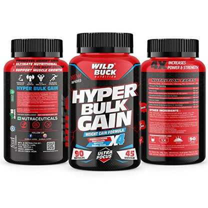 Wild Buck Hyper Bulk Gain Mass & Weight Gainer Capsule, Daily Muscle Building For Men & Women- 90 Cap.