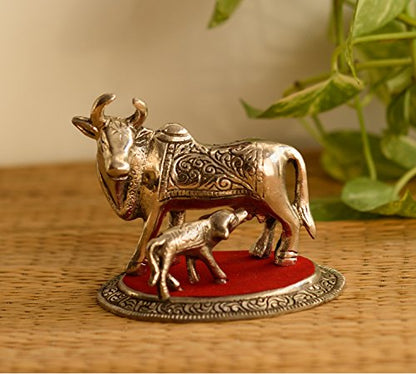 eCraftIndia White Metal Cow and Calf