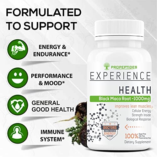 Propeptides Maca Root Powder Extract 1000mg, Black Peruvian Maca Rood Standardized, And Gelatinized,s dietary Supplement- 60 No Sugar Tablets (pack 1)