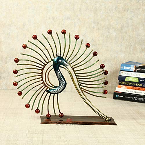 Handicrafts Paradise Dancing Peacock Handmade Decorative Gift Item Showpiece in Iron for Home Decor - 14 inch,Multicolor