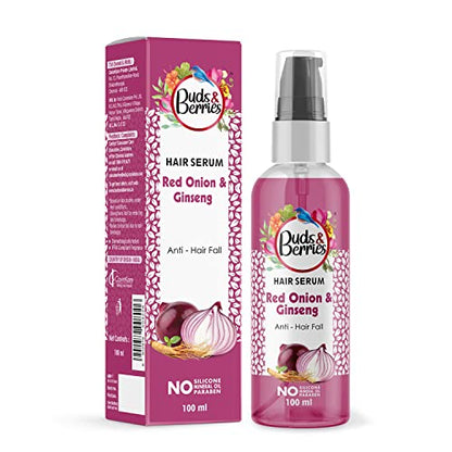 Buds & Berries Red Onion and Ginseng Anti-Hairfall Hair Serum | Reduces Split Ends and Conditions Ha | 100ml | No Paraben, No Silicone, No Mineral Oil