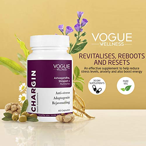 Vogue Wellness - Ashwagandha & Shilajit Capsules | Support in Reduce Stress & Boost Energy For Men |ments | Purest Ashwagandha & Shilajit -60 Capsules