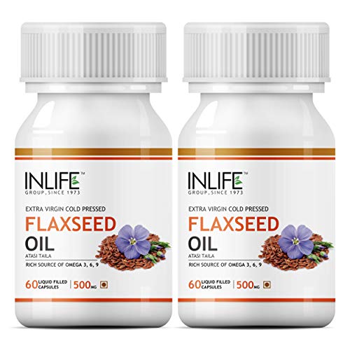 INLIFE Flaxseed Oil (Omega 3 6 9) Fatty Acid Supplement Extra Virgin Cold Pressed 500 mg - 60 Capsules