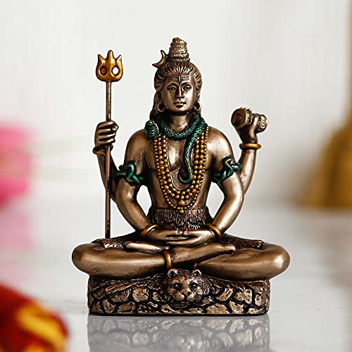 eCraftIndia Meditatin Lord Shiva Cold Cast Bronze Resin Decorative Figurine, Brown and Golden, One Size (UBKC240)