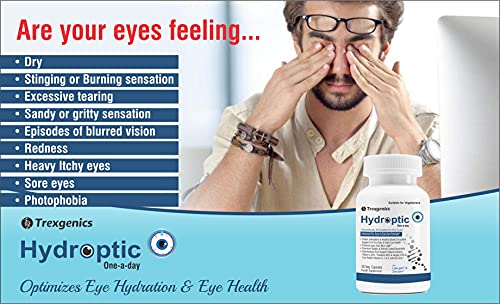 Trexgenics Hydroptic Advanced Dry Eyes & Eye Care with Lutein, Zeaxanthin, Bilberry, Gingko, Pine Bark, Vit A, C, Zinc (30 Vcaps)