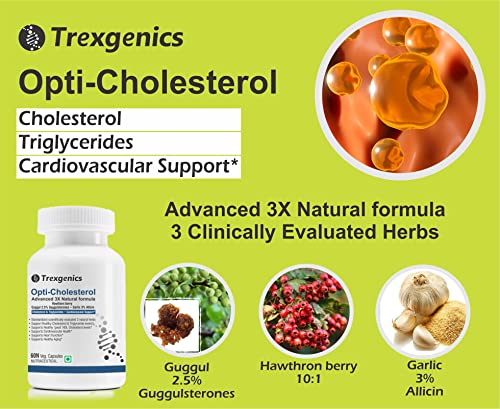 Trexgenics Opti-Cholesterol Support 3X Herbs, Cardiovascular, Blood Pressure, Triglycerides Support Vegan & Non-Gmo (60 Veg Capsules)