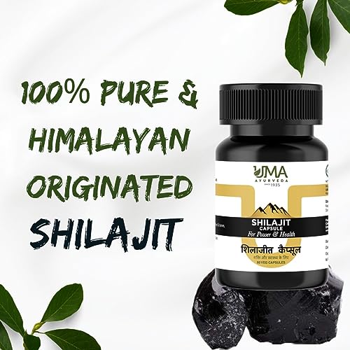 Uma Ayurveda Shilajit Capsules for Men and Women | 60 Shilajit Capsules (500mg / Shilajit Capsule) Pack of 1