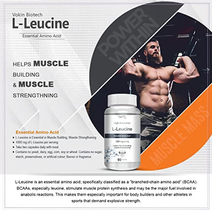 Vokin biotech L- Leucine – Supports muscle Building, Muscle Strengthening – 1000mg (90 Capsules)