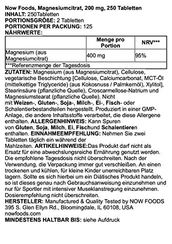 Now Foods Magnesium Citrate 200 mg 250 Tablets