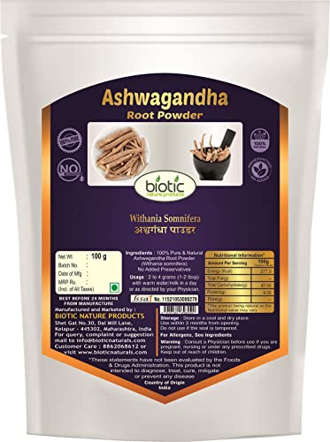 Biotic Natural Ashwagandha and Shatavari Powder - 200gm (100gm each)