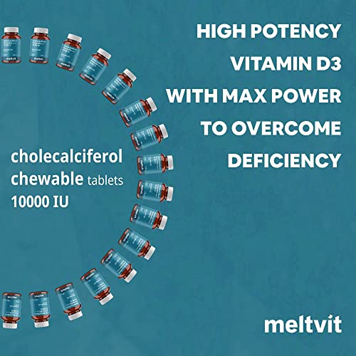 MELTVIT Chewable Vitamin D3 10000 IU - Cholecalciferol Vitamin D Supplement for Women & Men | Orange Flavour - 60 Tablets