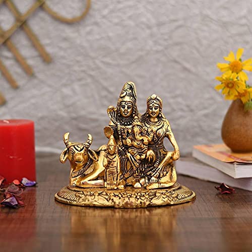 Handcrafted Shiva Parvati Ganesh Idol Shiv Parivar Murti Statue Sculpture - Lord Shiva Idols Family Sitting On Nandi Showpiece