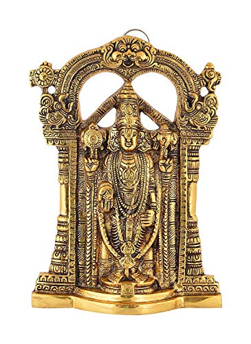 Collectible India Metal Tirupati Balaji Idol, 9 x 6 x 1.5 Inches, Golden