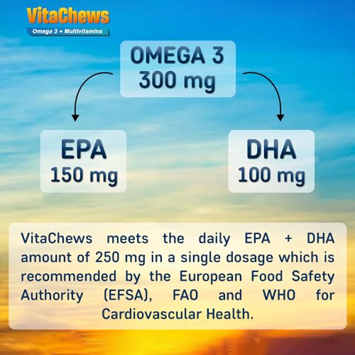 QUARANT VitaChews Omega 3 Fish Oil 500 mg + Multivitamin, 30 Sugar Free Gummies For Men & Women, 250Joints, Brain, Eyes & Total Health, Made in Norway