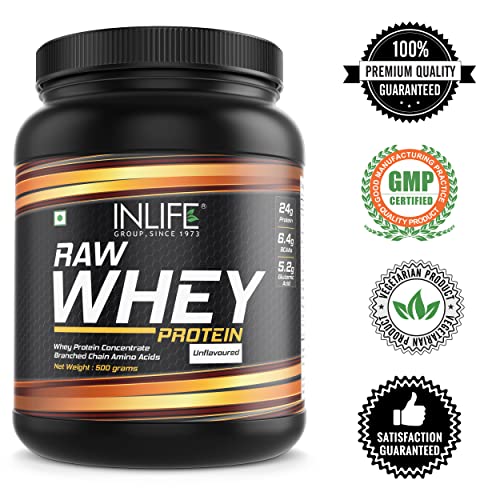 INLIFE 100% Raw Whey Protein Powder Concentrate Instantized – (Unflavoured) (500gm (Unflavoured))