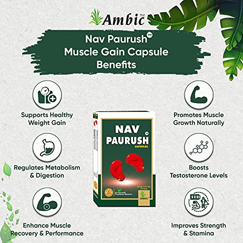 Ambic Nav Paurush Capsule - 60 (Capsule + Tablet) Each I Ayurvedic Weight Gain Capsules (Pack Of 2)