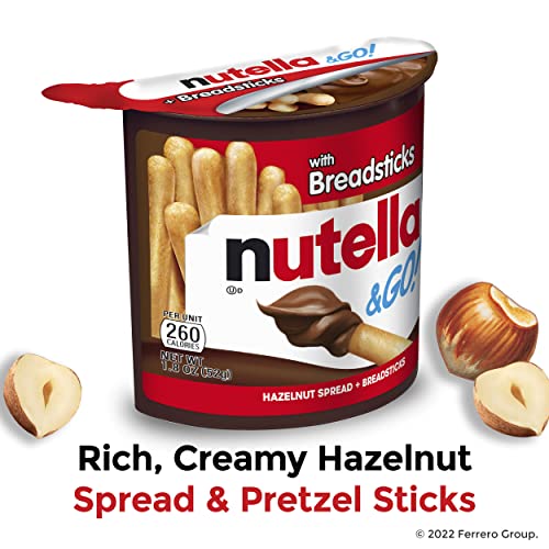 Ferrero Nutella & Go Hazelnut Spread with Cocoa & Bread sticks, 52g each (Pack of 2)