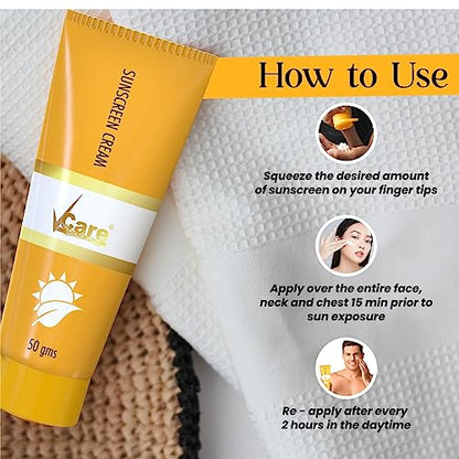 VCare Sunscreen SPF 30 Matte Cream 50g for Women & Men For All Skin Types (white)