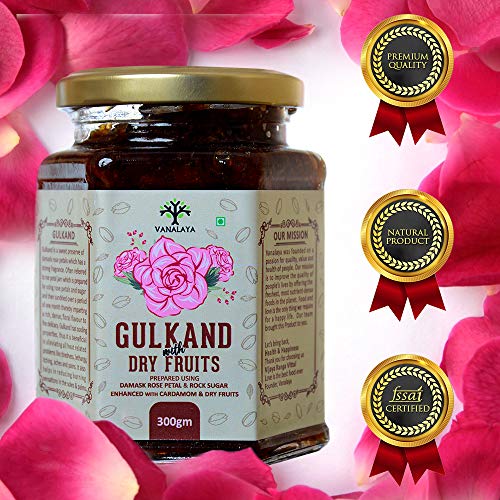 Vanalaya Natural Organic Gulkand Prepared Using Sun Cooked Damask Rose Along with Dry Fruits | Natural | Organic -300 Grams