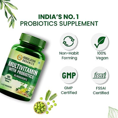 Himalayan Organics Multivitamin With Probiotics - 45 Ingredients Supplement For Men And Women | Vitaone & Joint Support | Gut health - 180 Veg Tablets