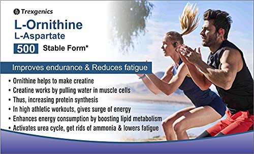 Trexgenics® L-ORNITHINE Stable form as L-Aspartate 500mg Urea Detox, Protein Metabolism, Liver Support (60 Vcaps)
