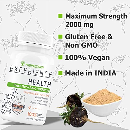 Propeptides Maca Root Powder Extract 1000mg, Black Peruvian Maca Rood Standardized, And Gelatinized,s dietary Supplement- 60 No Sugar Tablets (pack 1)