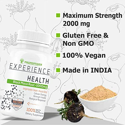 Propeptides Maca Root Powder Extract 1000mg, Black Peruvian Maca Rood Standardized, And Gelatinized,s dietary Supplement- 60 No Sugar Tablets (pack 1)