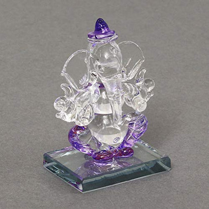 eCraftIndia Purple and Transparent Double Sided Crystal Car Ganesha Showpiece