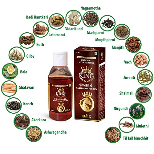 Max Ayurveda King Premium Capsules & King Power Herbal Ayurvedic Massage Oil for Men - Combo (60 Capsules + 1 Oil Bottle20 ml)