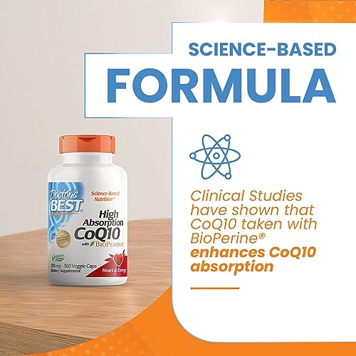 Doctor's Best High Absorption CoQ10 with BioPerine, Gluten Free, Naturally Fermented, Vegan, Heart Halth and Energy Production, 100 mg 360 Veggie Caps