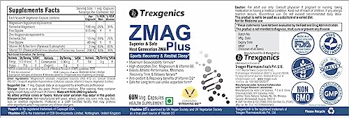 Trexgenics ZMAG PLUS Next Generation, Superior, Bioavailable Sports Recovery, Performance & Restful Sleep (60 Veg. Capsules) (Pack of 2)