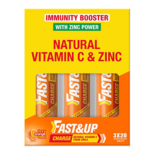 Fast&Up Charge with Natural Vitamin C and Zinc for Immunity - 60 Effervescent Tablets - Orange Flavour