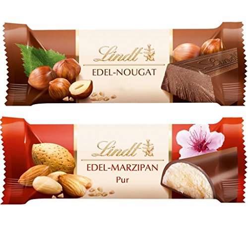 Lindt Edel-Marzipan + Edel-Nougat Chocolate Bars, 50 Grams (Pack of 2)